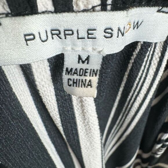 Black & white striped strapless cropped wide leg jumpsuit w/ pockets size medium - Picture 6 of 7